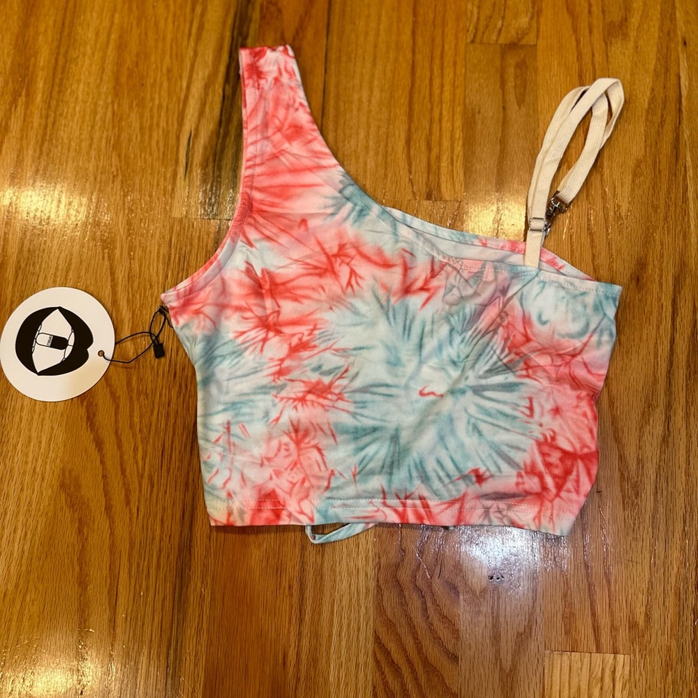 Capsule coral and turquoise tie dyed strappy crop top